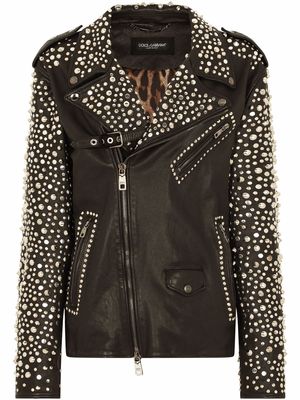Dolce & Gabbana studded leather biker jacket - Black
