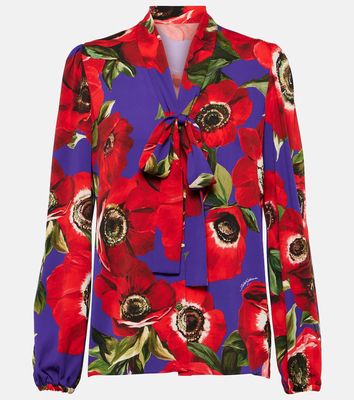 Dolce & Gabbana Tie-neck floral silk-blend blouse