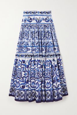 Dolce & Gabbana - Tiered Printed Cotton-poplin Maxi Skirt - Blue