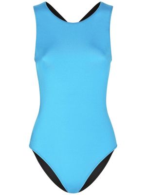 Dolce & Gabbana two-tone crossover-strap swimsuit - Blue