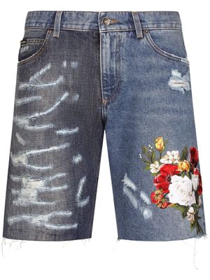 Dolce & Gabbana two-tone embroidered denim shorts - Blue