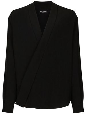 Dolce & Gabbana V-neck long-sleeved silk shirt - Black