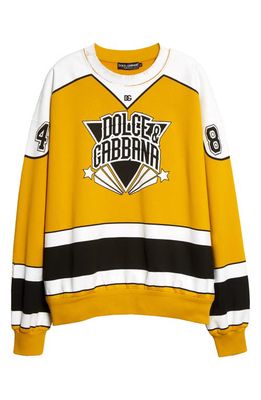 Dolce & Gabbana Varsity Sport Cotton Graphic Sweatshirt in Med.yellow