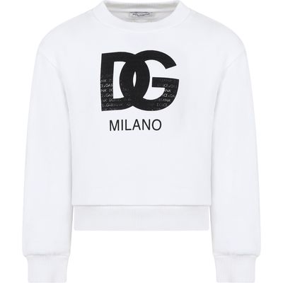 Dolce & Gabbana Whit Sweatshirt For Kids With Iconic Monogram