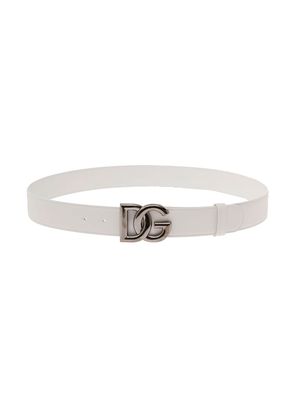 Dolce & Gabbana White Belt With Logo Dg Buckle In Smooth Leather Man