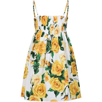 Dolce & Gabbana White Casual Dress For Girl With Flowering Pattern