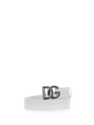 Dolce & Gabbana White Leather Belt With Logo Buckle