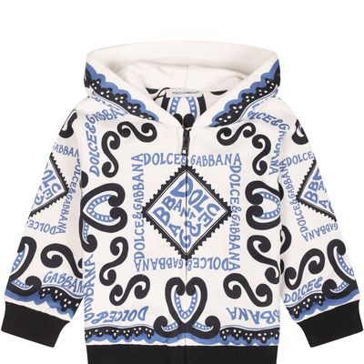 Dolce & Gabbana White Sweatshirt For Baby Boy With Bandana Print And Logo