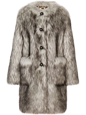Dolce & Gabbana wolf-effect faux fur coat - Brown