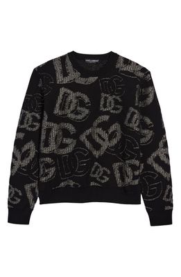 Dolce & Gabbana Women's Logo Jacquard Virgin Wool Blend Sweater in S9000 Variante Abbinata