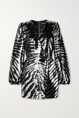 Dolce & Gabbana - Wrap-effect Sequined Jersey Mini Wrap Dress - Silver