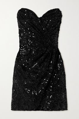 Dolce & Gabbana - Wrap-effect Sequined Tulle Mini Dress - Black