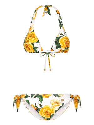 Dolce & Gabbana Yellow Rose triangle bikini set - White