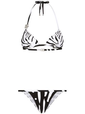 Dolce & Gabbana zebra print DG logo bikini - White