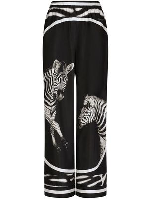 Dolce & Gabbana zebra print silk wide-leg trousers - Black