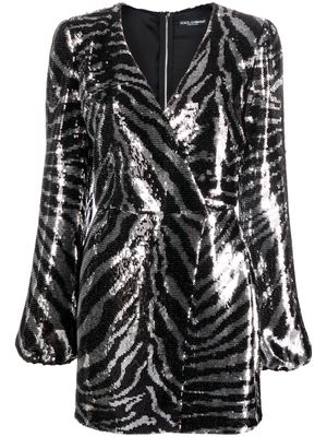 Dolce & Gabbana zebra sequin wrap dress - Black