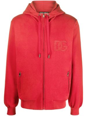 Dolce & Gabbana zip-front logo cotton hoodie - Red