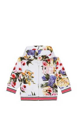 Dolce & Gabbana Zip-up Hoodie In Jersey With Garden Print And Dg Logo