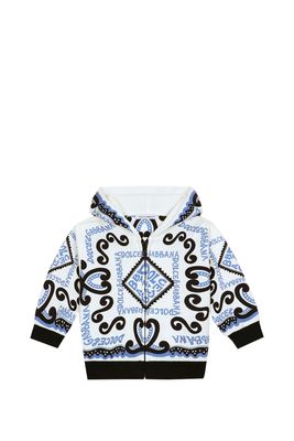 Dolce & Gabbana Zip-up Sweatshirt With Navy Print Hood