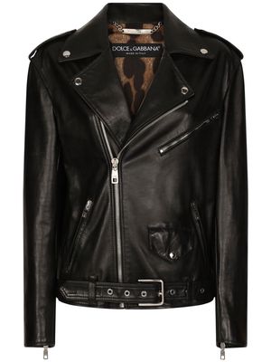 Dolce & Gabbana zipped leather biker jacket - Black