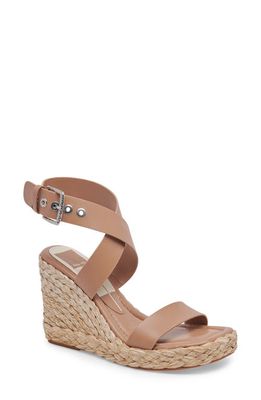 Dolce Vita Aldona Ankle Wrap Wedge Sandal in Cafe Leather