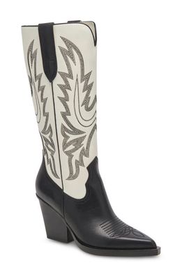 Dolce Vita Blanch Knee High Western Boot in Black/White Leather
