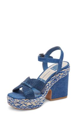 Dolce Vita Cale Woven Raffia Platform Sandal in Blue Denim