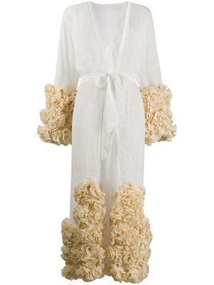 Dolci Follie rose-appliqué lace dressing gown - White