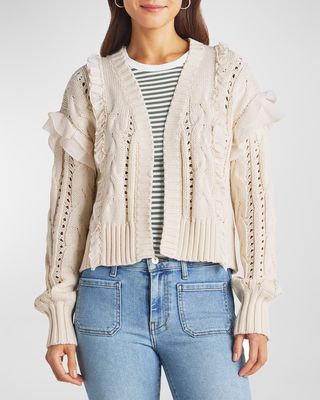 Dolly Embellished Pointelle Open-Front Cardigan