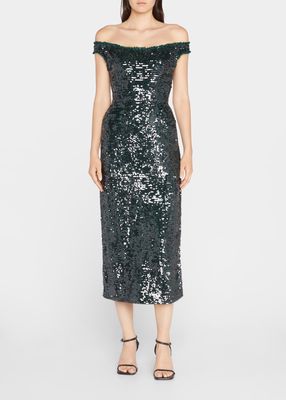 Dolores Sequin Off-The-Shoulder Midi Dress