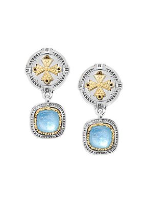 Dome Sterling Silver, 18K Gold, Blue Spinel & Crystal Mother-Of-Pearl Doublet Earrings