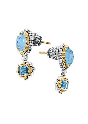 Dome Sterling Silver, 18K Yellow Gold, Mother-Of-Pearl & Blue Spinel Drop Earrings