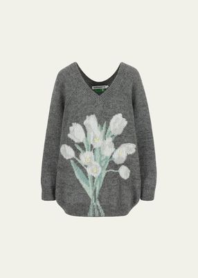 Domenica Flower Intarsia Oversized Wool Sweater