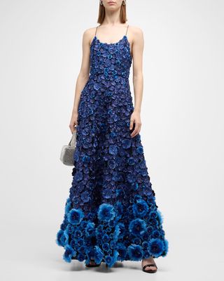 Dominique Floral-Embellished Ball Gown