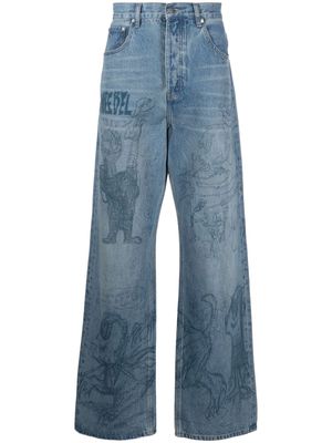 DOMREBEL Homework printed straight-leg jeans - Blue