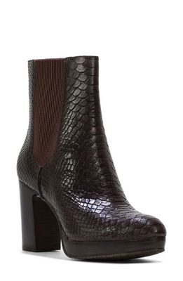 Donald Pliner Zelda Snake Embossed Platform Chelsea Boot in Dark Brown