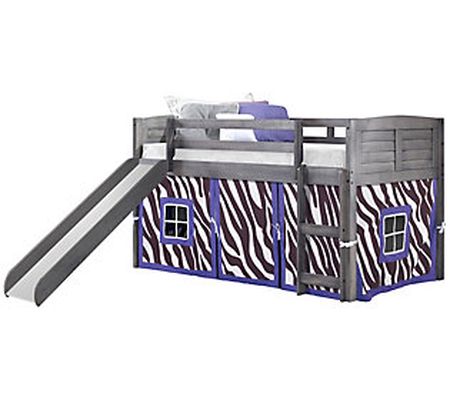 Donco Kids Twin Louver Low Loft Bed w/Slide & P rint Tent Kit