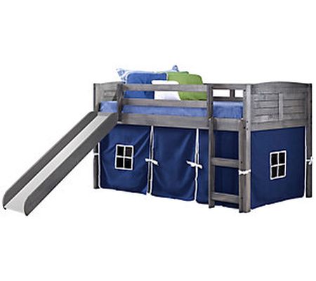 Donco Kids Twin Louver Low Loft Bed w/Slide & S olid Tent Kit