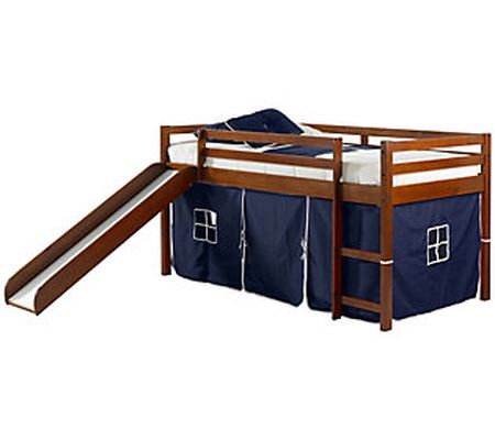 Donco Kids Twin Low Loft Bed w/ Slide and Solid Tent Kit
