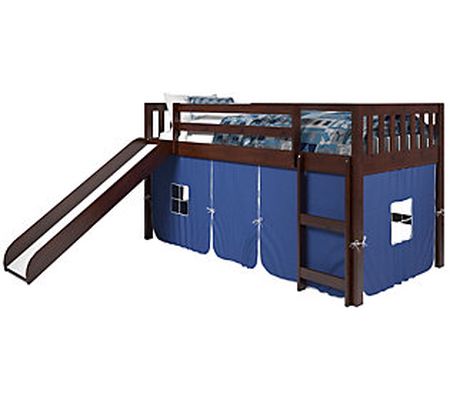 Donco Kids Twin Mission Low Loft Bed w/ Slide & Solid Tent Kit