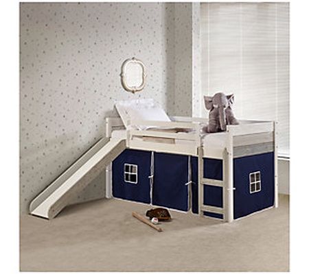 Donco Kids Twin Panel Two-Tone Low Loft Bed w/S lide & Tent Kit