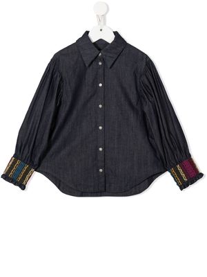 DONDUP KIDS embroidered smock-cuff shirt - Blue