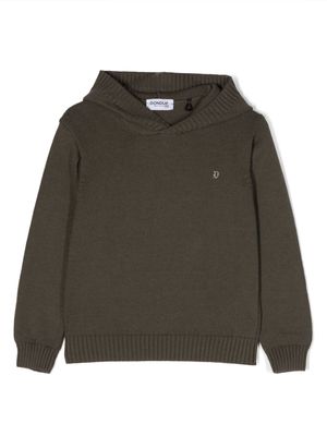 DONDUP KIDS logo-plaque fine-knit hoodie - Green