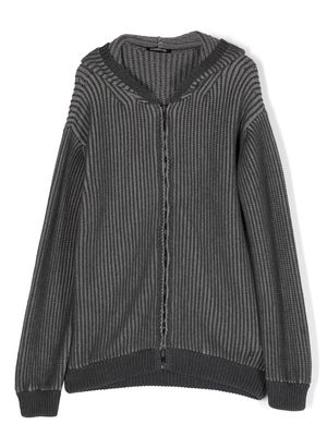 DONDUP KIDS ripped-knit zipped hoodie - Grey