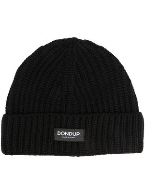 DONDUP logo-patch ribbed-knit beanie - Black