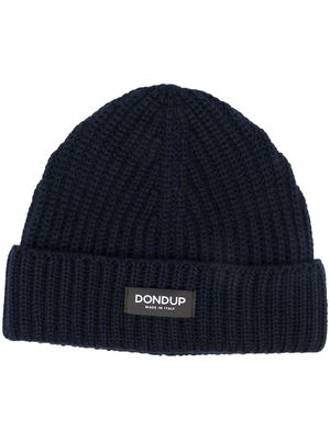 DONDUP logo-patch ribbed-knit beanie - Blue