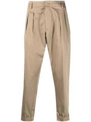 DONDUP pleat-detail cropped cotton trousers - Neutrals