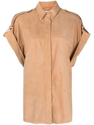 DONDUP rolled short-sleeved leather shirt - Brown