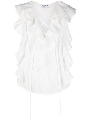 DONDUP ruffled-trim lace-up fastening blouse - White