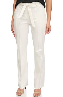 Donna Karan New York Belted Cotton Blend Trousers in Ivory